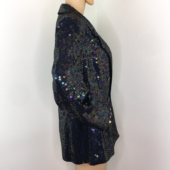 Diane Gilman Silk Sequin Double Breast Blazer - Picture 2 of 3